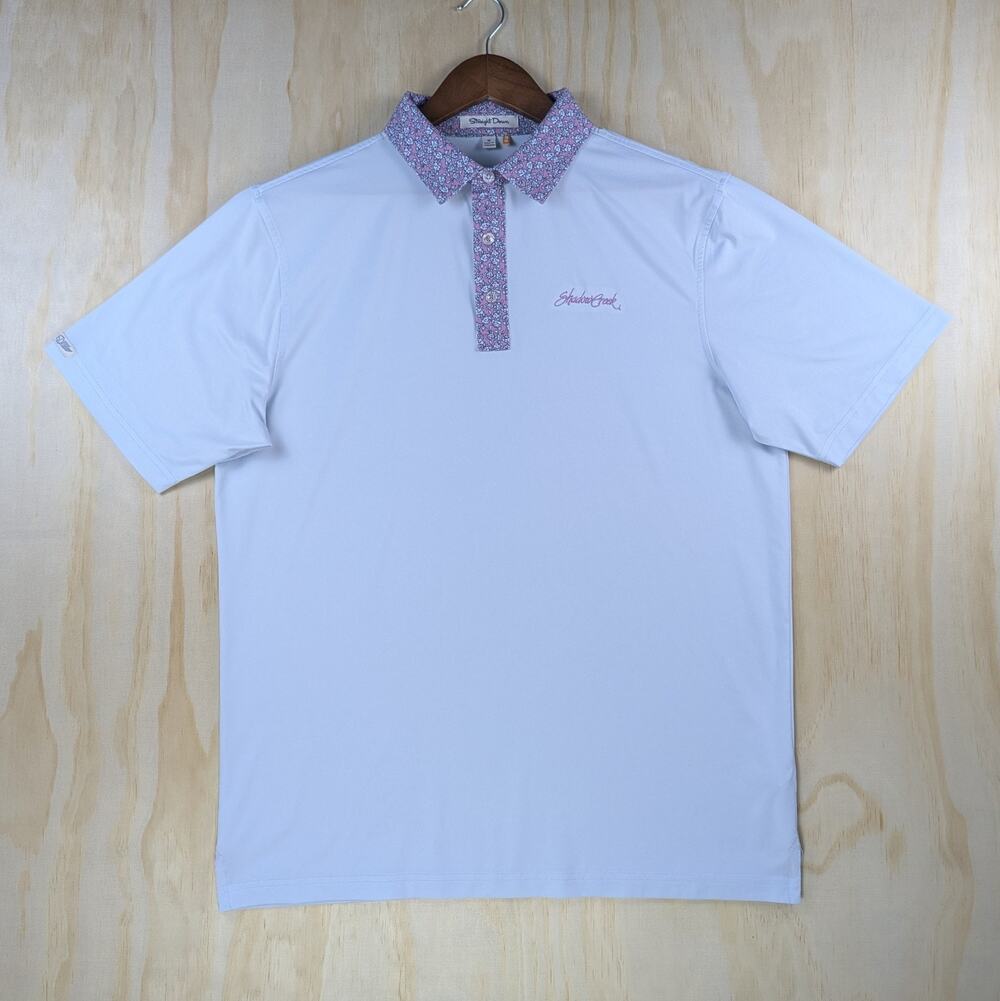 Straight Down Men's Medium Shadow Creek Polo Shirt Light Blue Floral Collar